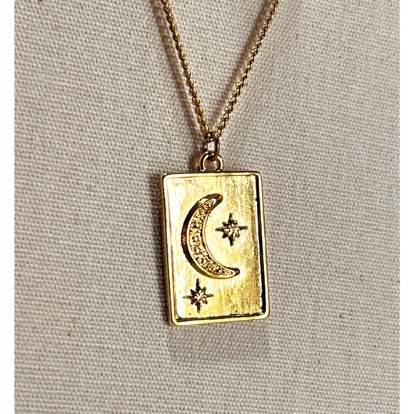 mayamar Jewelry - 24k Gold Plated Crescent Moon Star Pendant Necklace Celestial Witchy NIB Mayamar